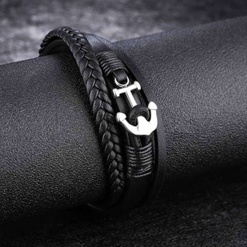 Killer Deals Vegan PU Leather & Stainless Steel Anchor Charm Bracelet- M/L