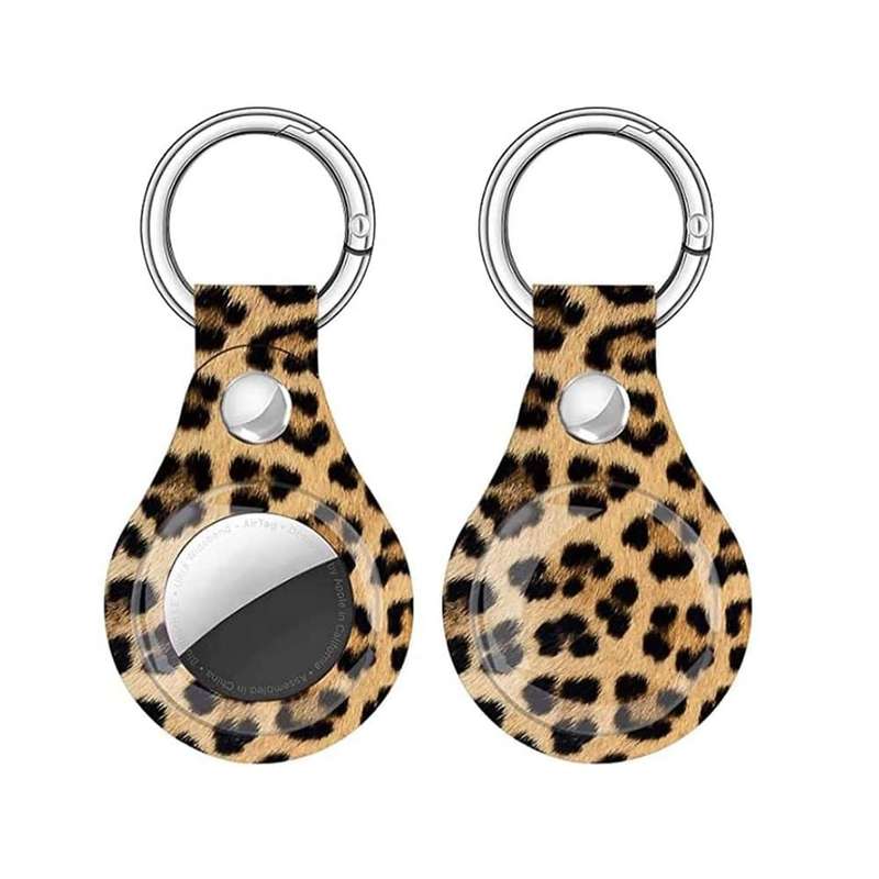 Killer Deals TPU Leather Keychain Ring Holder for Apple AirTag- Leopard