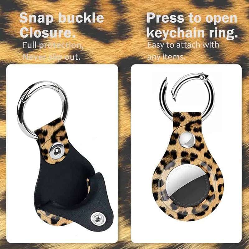 Killer Deals TPU Leather Keychain Ring Holder for Apple AirTag- Leopard