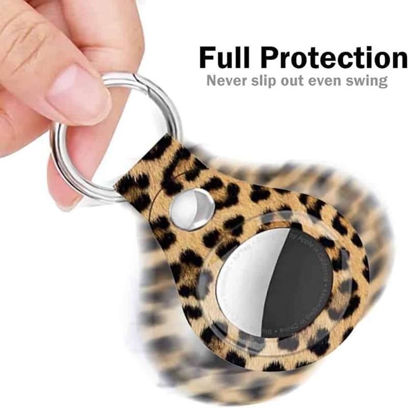 Killer Deals TPU Leather Keychain Ring Holder for Apple AirTag- Leopard