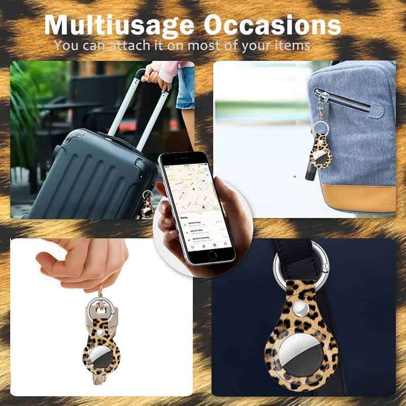 Killer Deals TPU Leather Keychain Ring Holder for Apple AirTag- Leopard