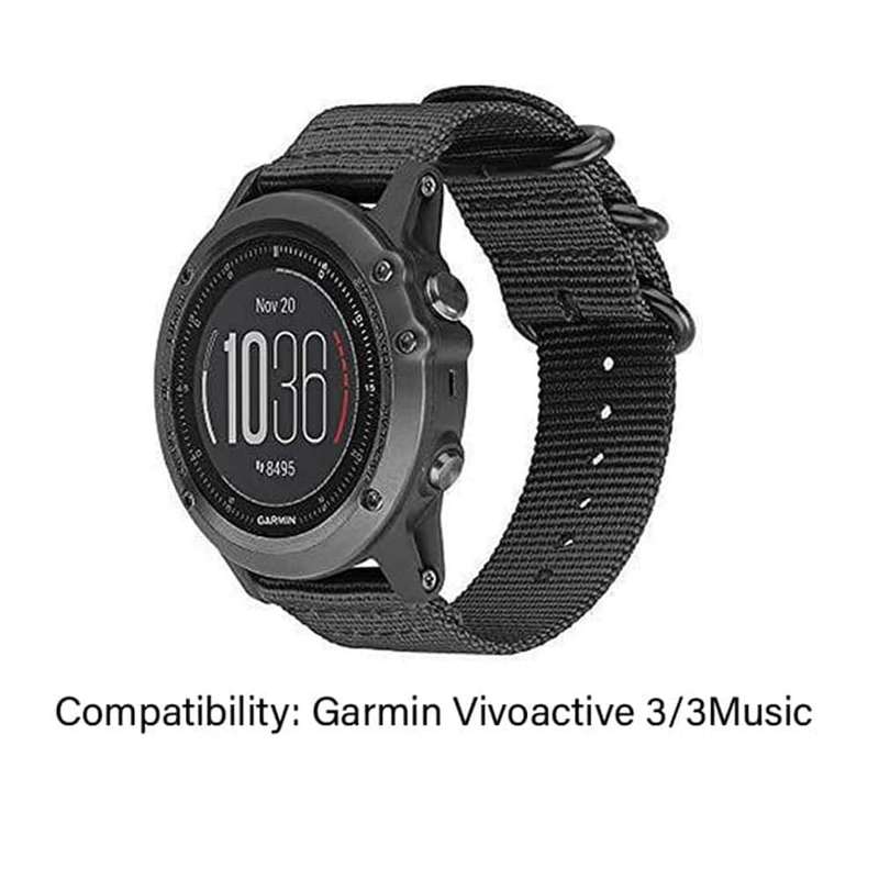 Killer Deals 20mm Replacement Nylon Strap for Garmin Vivoactive 3- Black