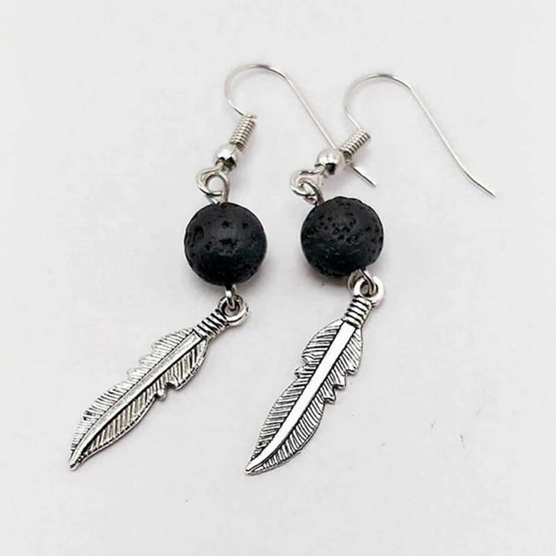Killer Deals Feather/Triangle Lava Stone Diffuser/Aromatherapy Earrings Combo