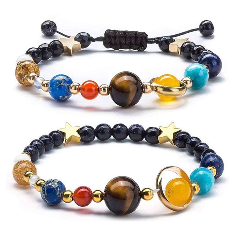 Killer Deals Solar System Universe/Galaxy Adjustable Gemstone Beaded Bracelet - Set of 2