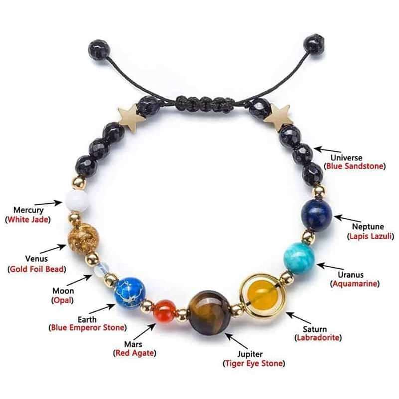 Killer Deals Solar System Universe/Galaxy Adjustable Gemstone Beaded Bracelet - Set of 2