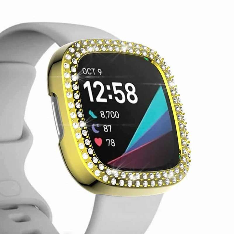 Killer Deals PC case with diamond for Fitbit Versa 3 ,Sense - Gold