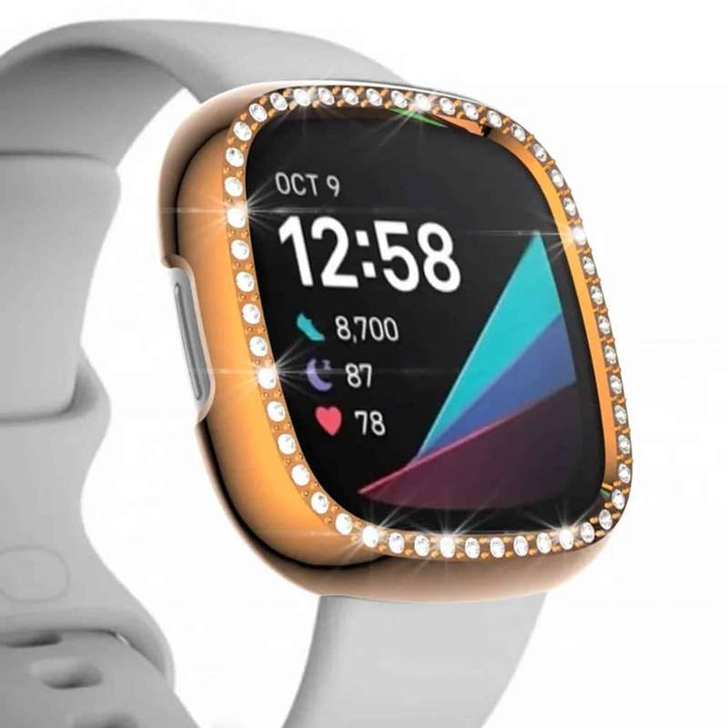 Killer Deals PC case with diamond for Fitbit Versa 3 ,Sense - Gold