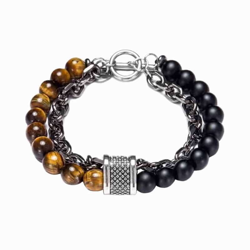 Killer Deals Tiger's Eye Crystal Bead & Stainless Steel Chain Bracelet-L/XL