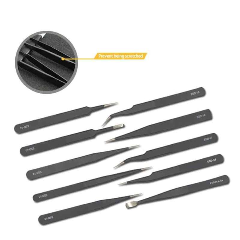 10-Piece Stainless Steel Anti-Static/Corrosion Precision Tweezer Set