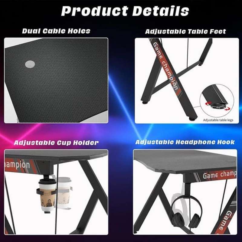 Killer Deals Ergonomic Legend Gaming Desk w/ Cup Holder & Headphone Rack
