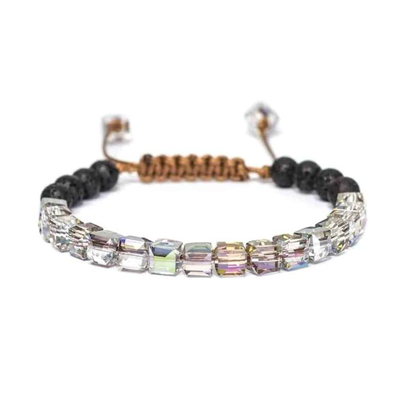 Essential Oil Diffuser Lava Stone Rainbow Aura Glass Bracelet