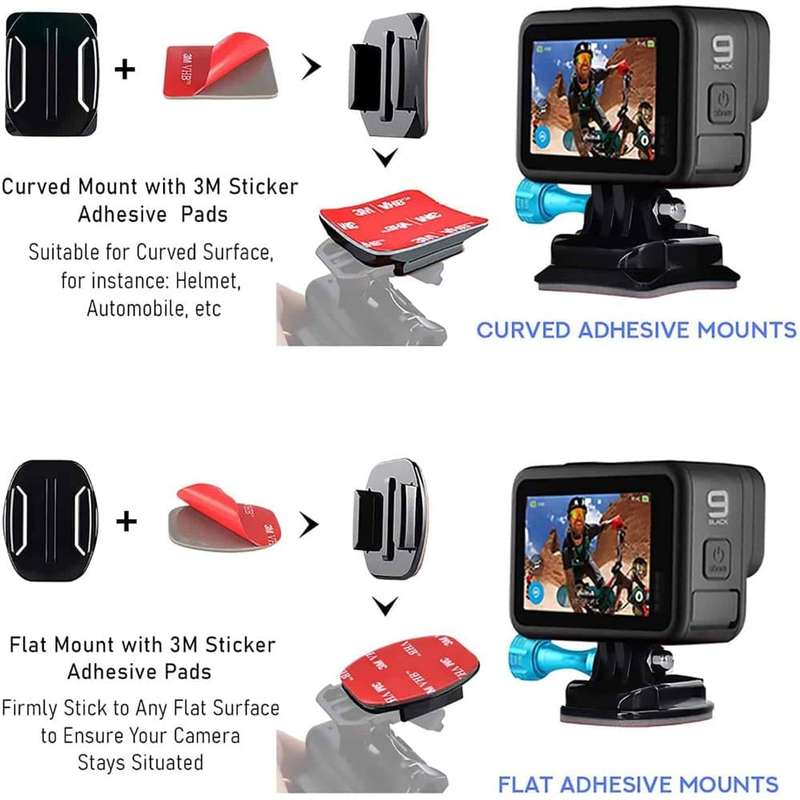 Action Mounts 2x Flat & 2x Curved Mounts w/ 3M Adhesives for GoPro Hero 5