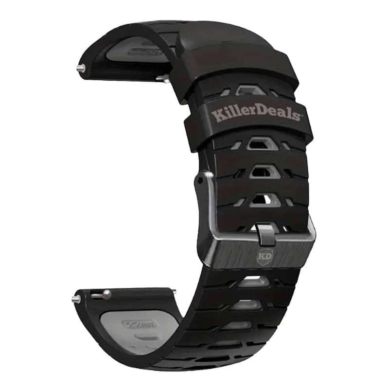 20mm Universal Watch Silicone Strap for Garmin Samsung Huawei- Black & Grey