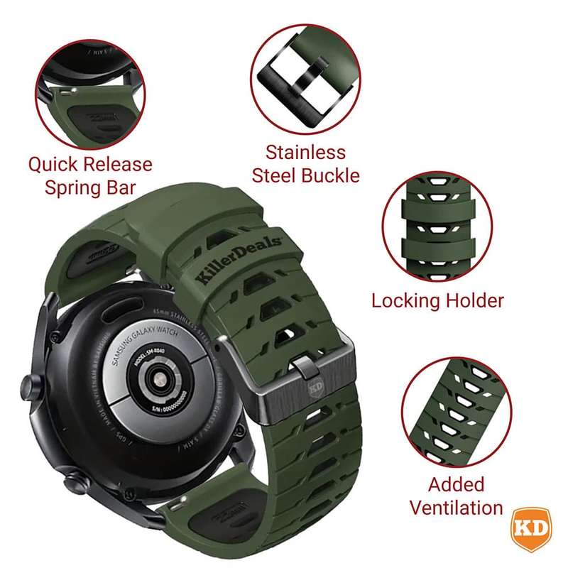 20mm Universal Watch Silicone Strap for Garmin Samsung Huawei- Black & Grey