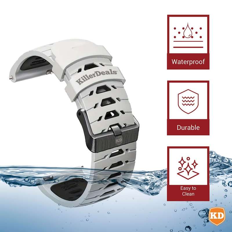 20mm Universal Watch Silicone Strap for Garmin Samsung Huawei- Black & Grey