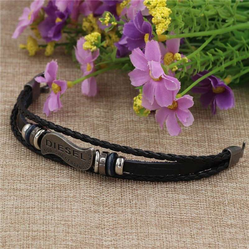 PU Vegan Leather Diesel Multi-Layered Rope Bracelet- S/M