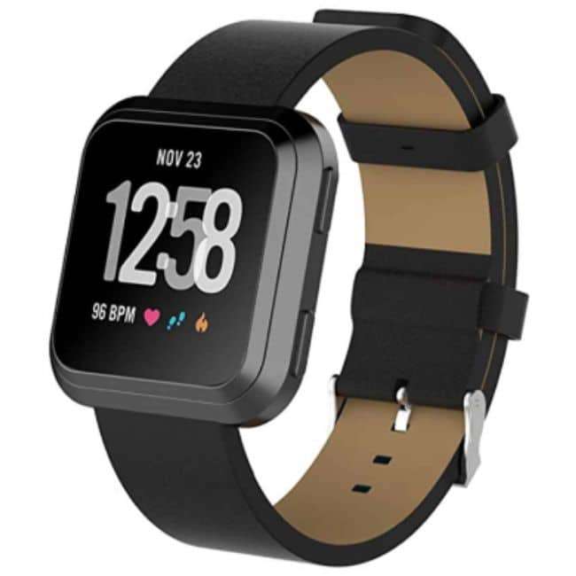 Killer Deals PU Vegan Leather Strap for Fitbit Versa/ Versa 2 - Black - M/L