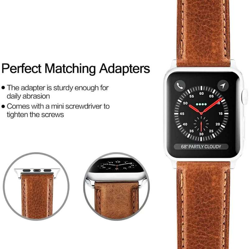 Killer Deals Genuine Leather Strap for 42/44/45/49mm Apple Watch- Light Brown
