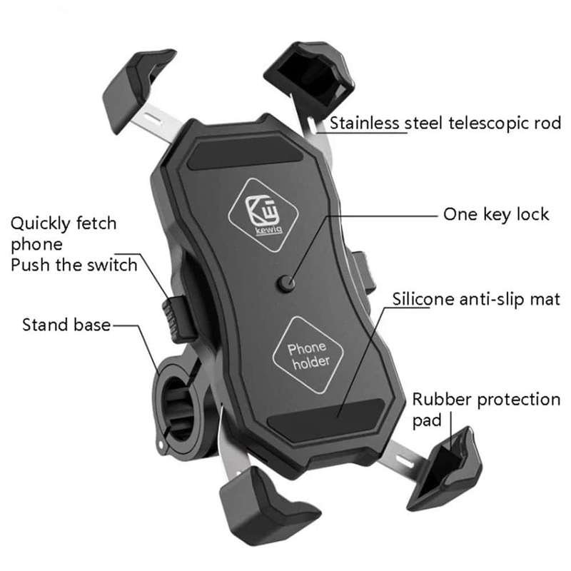 Bike Handlebar Auto Lock Phone Holder Wired Wireless Charger