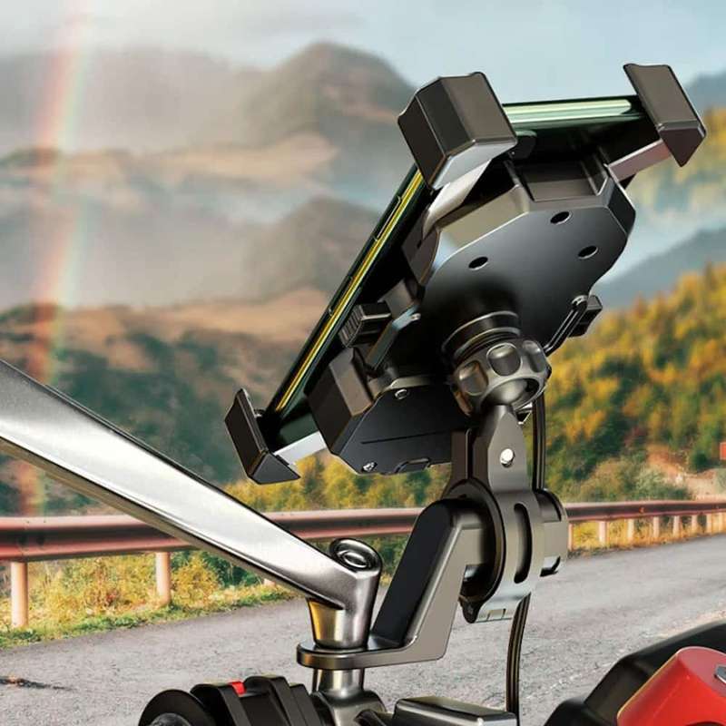 Bike Handlebar Auto Lock Phone Holder Wired Wireless Charger