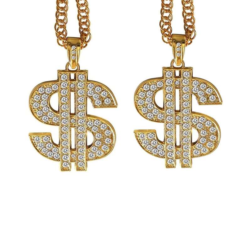 Killer Deals 18K Gold Plated Retro Hip-Hop Dollar Chain Necklace Pendant x2 Combo