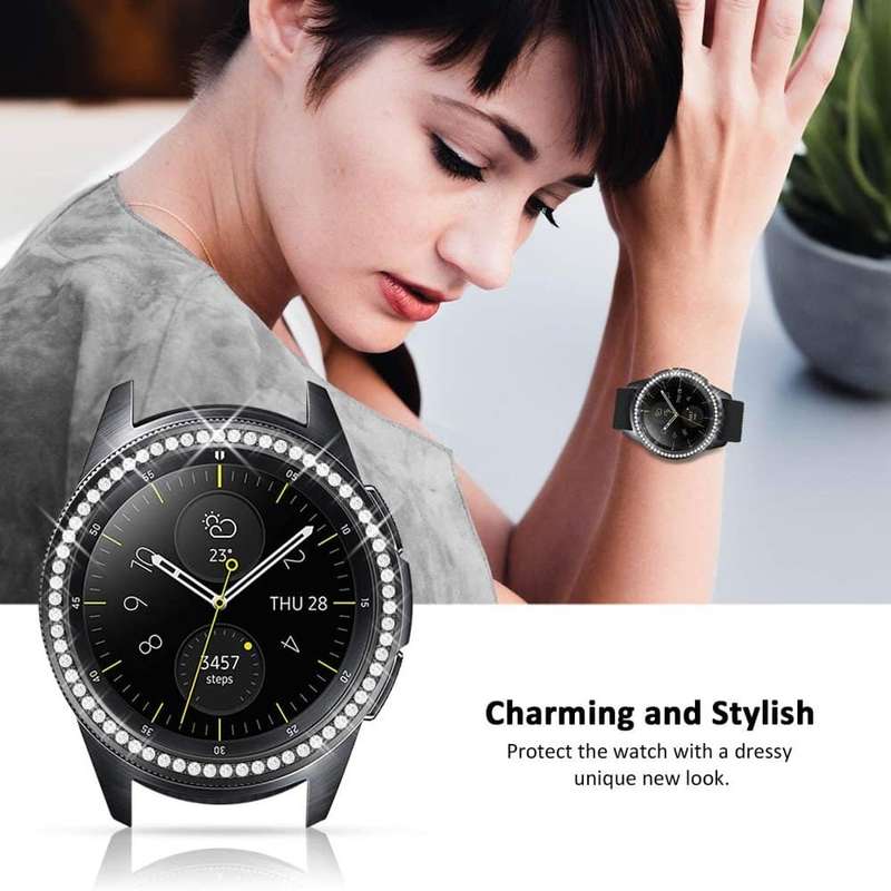 Killer Deals Shiny Steel Strap + Bezel Combo for Samsung Galaxy- Black- S/M
