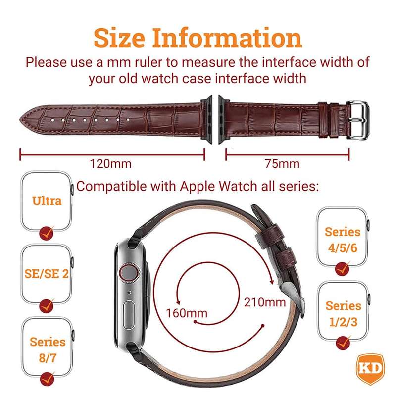 Killer Deals Stylish Leather Strap for Apple iWatch 42/44/45/49mm - Brown