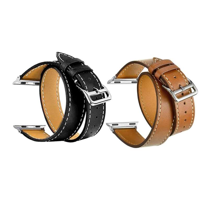 Killer Deals Double Wrap Leather Strap for 42/44/45/49mm Apple Watch (S/M)- Brown