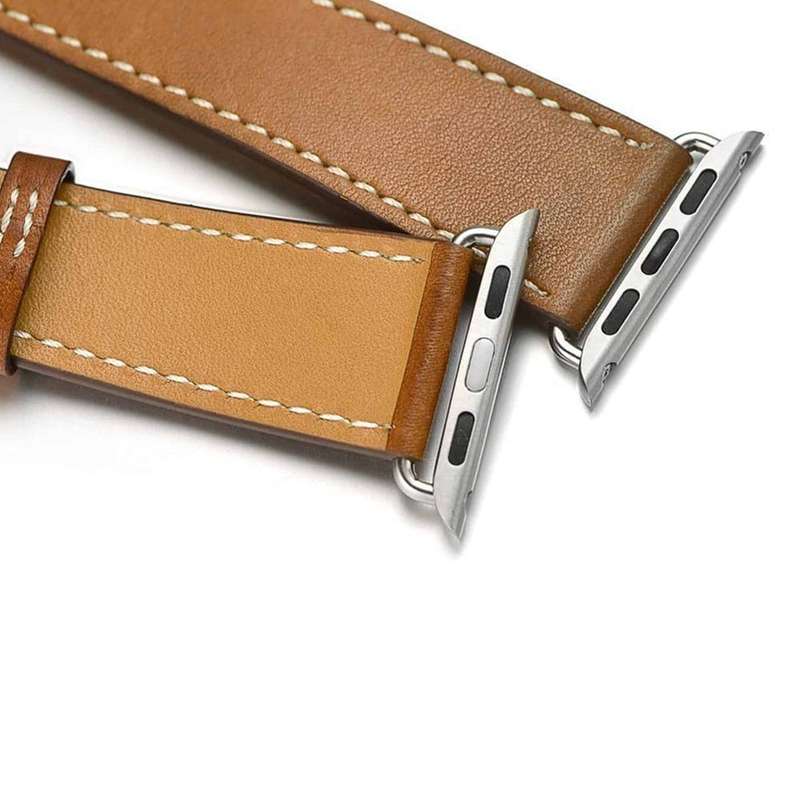 Killer Deals Double Wrap Leather Strap for 42/44/45/49mm Apple Watch (S/M)- Brown