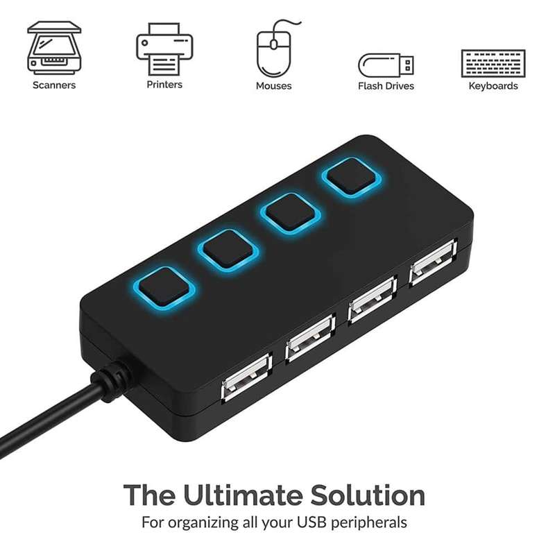 Killer Deals High Speed USB 2.0 4-Port USB Expansion Hub + Light Switches x2 Combo