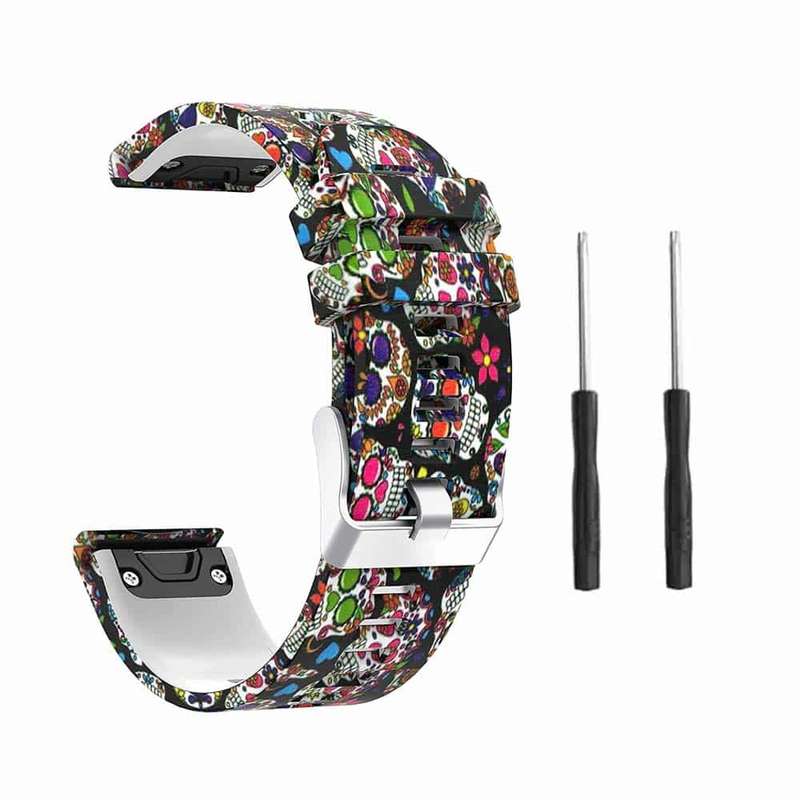 Killer Deals 22mm Silicone Strap for Garmin Fenix 5/6/ 935/ 945/ S60/ S62- Colourful Skull