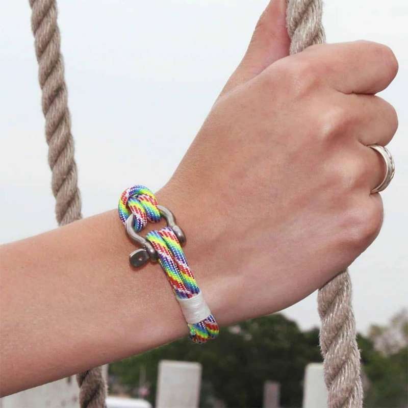 Custom Hand Fashion Nautical Nylon Rope Shackle Clasp Bracelet - Rainbow