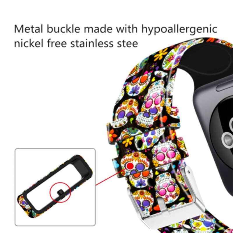 Killer Deals Silicone Strap for 38/40/41mm Apple Watch- Snake Skin & Colour Skull- S/M & M/L 2 Pack