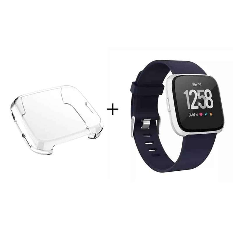 Killer Deals Silicone Strap for Fitbit Versa (M/L) (Navy) and Soft Full Face Screen Protector - C...