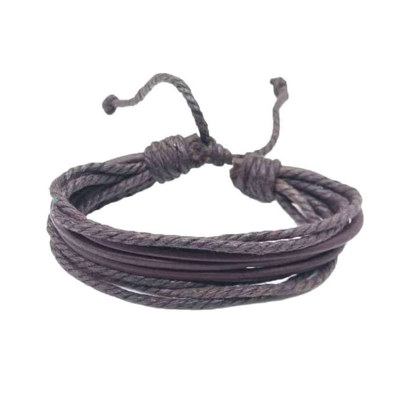 Killer Deals Handmade Layered Rope Chain Vegan PU Leather Bracelet- L/XL
