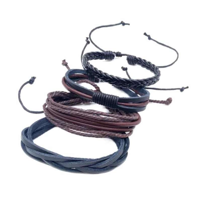 Killer Deals Handmade Layered Rope Chain Vegan PU Leather Bracelet- L/XL