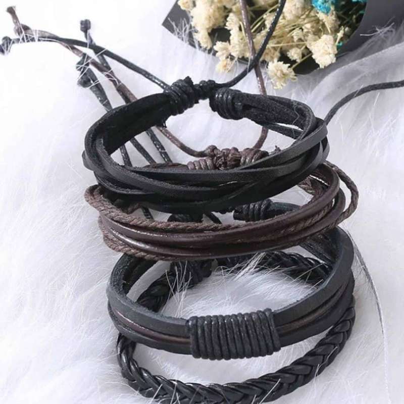 Killer Deals Handmade Layered Rope Chain Vegan PU Leather Bracelet- L/XL
