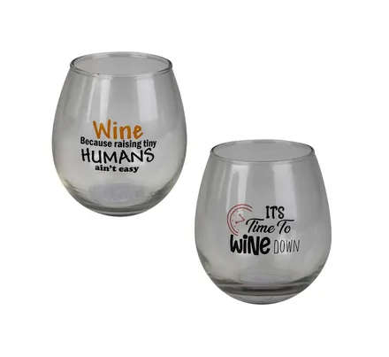TUMBLER GLASS WINE STEMLESS PRINTD 475ml