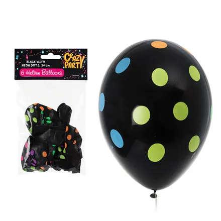 Black Balloons with Polka Dots, 6-pack
