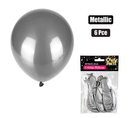 Balloons helium 6 Piece metallic silver f-01