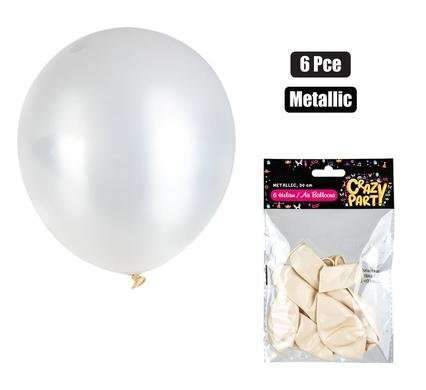 BALLOONS HELIUM 6 Piece METALLIC WHITE F-01