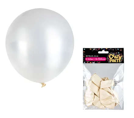 Metallic White Balloons, 6-pack