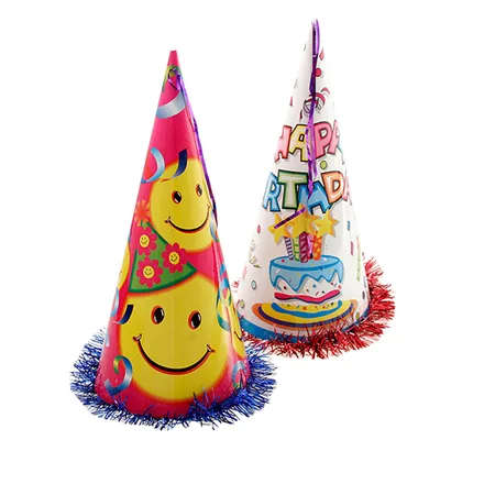 Hat cone with tinsel assorted 37cm