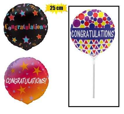 Balloon air fill w/stick congrats 25cm