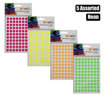 LABELS SELF ADHESIVE NEON ROUND ASSORTED