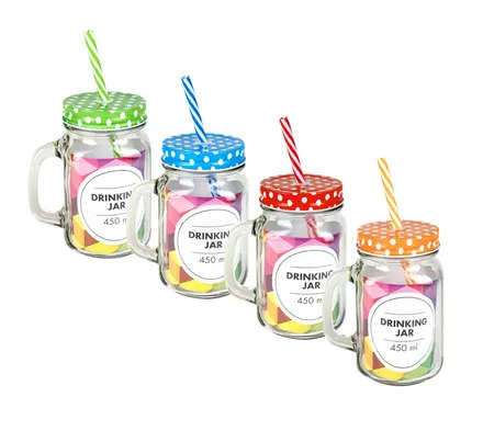Glass Drinking Jar with Straw, 450ml