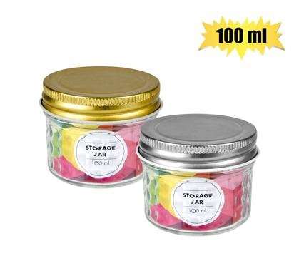 STORAGE-JAR GLASS EMBOSS W/METAL- LID 100ml