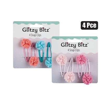 Hair clips 4 Piece pom pom snap-on