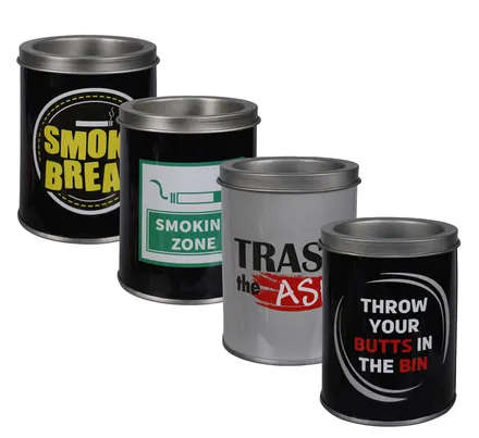 Ashtray tin tub 10x7.5cm assorted designs