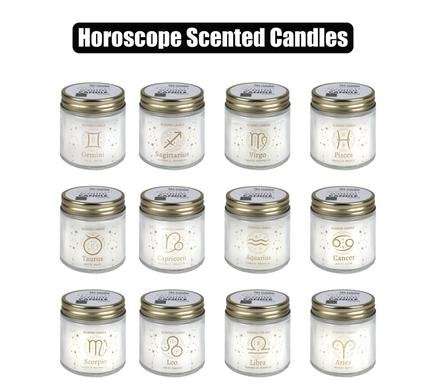 Candle in holder glass w/metal lid horoscope